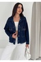 Short Denim Jacket with Stone Detail on Pockets - 4