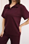 Women's Plum Polo Collar Top and Bottom Set - 3