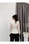 Ecru Tulle Sleeve Pleated Double-Breasted Collar Jacket Blouse - 5