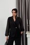 Black Tulle Sleeve Pleated Double-Breasted Collar Jacket Blouse