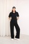 Women's Black Polo Collar Top and Bottom Set - 5