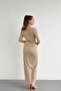 Beige Belt Li Shoulder Pad Detailed Dress - 3