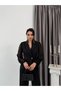 Black Tulle Sleeve Pleated Double-Breasted Collar Jacket Blouse - 2