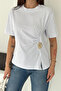 Metallic Detailed Draped T-Shirt – Beige Chic - 5