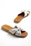 Genuine Leather White Women's Flat Heels with Slipper Cross Straps and Stones - 3