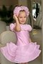 Girl's Madonna Collar Waist Fluffy Ruffle Pink Evening Dress - 3