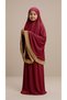 Girl's Luxury Velvet Prayer Dress - Lace Embroidered Cream Prayer Set Burgundy Girl's Prayer Dress - 4