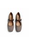 Mink Suede Brown Leather Paneled Piped Detail Women's Square Toe Ballet Flats