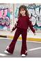 Girl's Crew Neck Bow-Tie Burgundy Top and Bottom Set - 4