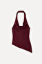 Women's Burgundy Halter Neck Asymmetrical Sleeveless Blouse - 7
