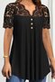 New Season Women's Short Sleeve Lace Detail Viscose Blouse - 2