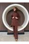 Brown Top and Bottom Two-Piece Hijab Tracksuit Set - 5