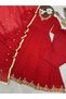Red Faux Georgette Gown Pant & Dupatta - HRT5882 | Red - 5