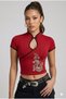 Mandarin Collar Dragon Print Vintage Qipao Y2K Short Sleeve Cropped