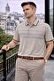 Men's Cotton in Patterned Comfortable Beige Polo Neck T-Shirt - 3