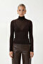 Women's Adel Sheer Turtleneck Ultra Lightweight Brown Knitted Blouse - 4