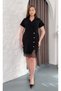 Women's Plus Size Double-Breasted Collar Short Sleeve Skirt Hem Lace Detailed Stretchy Midi Evening Dress 26040 - 6