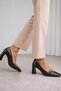 Women's Casual Heeled Shoes Gold Accessory Detail Genuine Brown Leather (Brown Crocodile)