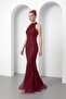 Women's Burgundy Slim Fit Halter Neck Stone Long Fish Evening Dress