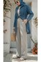 Women's Gray Linen Muslin Palazzo Pants Does Not Show Underwear, Wide Legs, Suitable for Wearing Hijab - 3