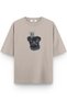 Dog Printed Half Oversized Stone Color T-Shirt 1021