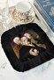 Avant-Garde Portrait Fringed Coffee Side Serving Napkin - Elegant Classic Bohemian Black Edge Presentation Handkerchief - 4