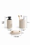 Polyresin 3 Piece Bathroom Set Liquid Soap Dispenser Toothbrush Holder Soap Dish Modern Striped Design Cream - 7