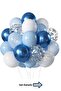 Blue Balloon Set 17 Pieces Chrome Blue Macaron Blue White and Confetti Transparent Balloon Party Decoration