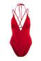 Red V-Neck Covered Regular Swimsuit with Bead Accessories Tbess26Ma00050 - 5