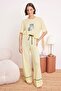 Sarı %100 Pamuklu Eğlence Baskılı Biye Detaylı Örme Pijama Takımı THMSS21PT0953