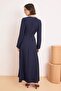 Navy Blue Linen Look Maxi Woven Hijab Dress with Silver Accessory Detail Tctss26Eb00107 - 4