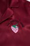 Burgundy Strawberry and Slogan Embroidered Satin Shorts Woven Pajama Set Thmss22Pt0395 - 4