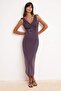 More Sustaniable Mürdüm Bodycon V Yaka Kolsuz Bağlamalı Modal Premium Örme Elbise TWOSS26EL00205