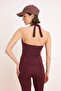 Bordo Dalgıç/Scuba Kumaş Boyundan Bağlama Detaylı Örme Spor Üst/Bluz THMSS26BZ00007 - 6