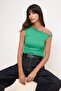 Green Asymmetric Collar Gather/Drape Detail Fitted/Bodycon Knitted Blouse Twoss25Bz00279