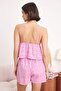 Pembe Çiçekli Astarlı Kendinden Desenli Şortlu Dokuma Pijama Takımı THMSS24PT00075 - 4