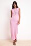 Pembe Dokulu Kumaş Fitted/Vücuda Oturan Ay Kol Esnek Örme Midi Kalem Elbise TWOSS24EL00103 - 2