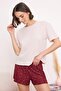 Burgundy-Pink %100 Cotton Star Patterned Shorts Knitted Pajamas Set Thmss24Pt00202