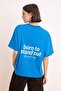 Cobalt Blue Slogan Oversize/Wide Fit Back Printed Long Tok 100% Cotton Knitted T-Shirt Twoss26Ts00089 - 5