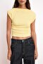 Lime Textured Boat Neck Ruched Sleeveless Stretchy Knitted Blouse Twoss25Bz00485 - 3