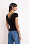 Siyah Fitted/Vücuda Oturan Kayık Yaka Kısa Kollu Yumuşak Örme Bluz TWOSS26BZ00466 - 4