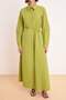 Oil Green Lace-Up Sleeve Pleated Stitching Unlined Viscose Blended Woven Hijab Dress Tctss26Eb00105 - 4
