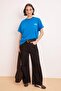 Cobalt Blue Slogan Oversize/Wide Fit Back Printed Long Tok 100% Cotton Knitted T-Shirt Twoss26Ts00089 - 3