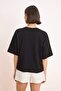 Black Slogan Boxy Fit Low-Cut Short Sleeve Tok 100% Cotton Knitted T-Shirt Twoss26Ts00081 - 4