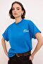 Cobalt Blue Slogan Oversize/Wide Fit Back Printed Long Tok 100% Cotton Knitted T-Shirt Twoss26Ts00089 - 2