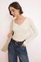 Ecru Regular/Normal Fit V-Neck Long Sleeve Knitwear Look Knitted Blouse Twoss26Bz00174