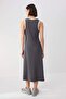 Wardrobe Essentials-Antrasit Renk Bloklu A-Kalıp/Çan Form Havuz Yaka Midi Örme Elbise TWOSS26EL00157 - 4