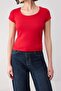 Wardrobe Essentials-Kırmızı Fitted/Vücuda Oturan Havuz Yaka Yumuşak Örme Bluz TWOSS26BZ00362 - 3