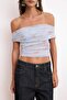 Lilac Marble Pattern Asymmetric Collar Sandy Tulle Party Blouse Tprss26Bz00058 - 3