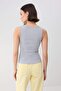 Wardrobe Essentials-Grey Melange Fitted/Body-Fitting Stretchy Knitted Blouse with Snap Buttons Twoss26Bz00073 - 7